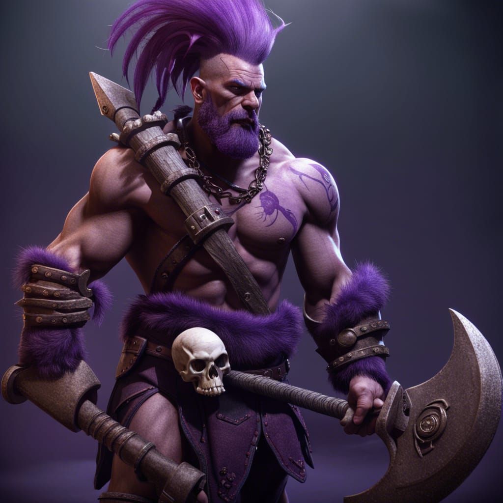 Goliath Barbarian with Purple Mohawk, 8K Fantasy Art