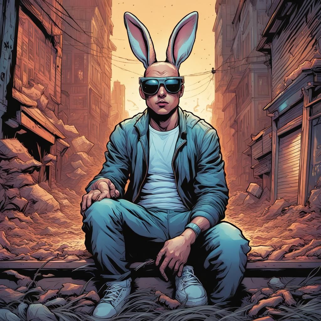 Bad Bunny Portrait in Comic Book Style