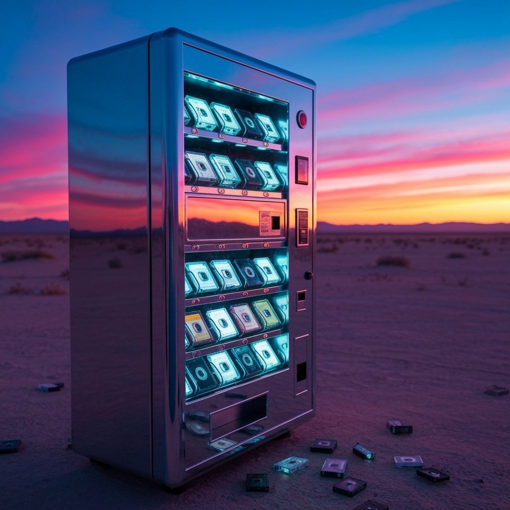 Memory Vending Machine in Synthwave Desert Sunset