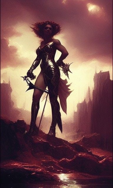 Magnificent Armored Queen with Sword in Doré Style