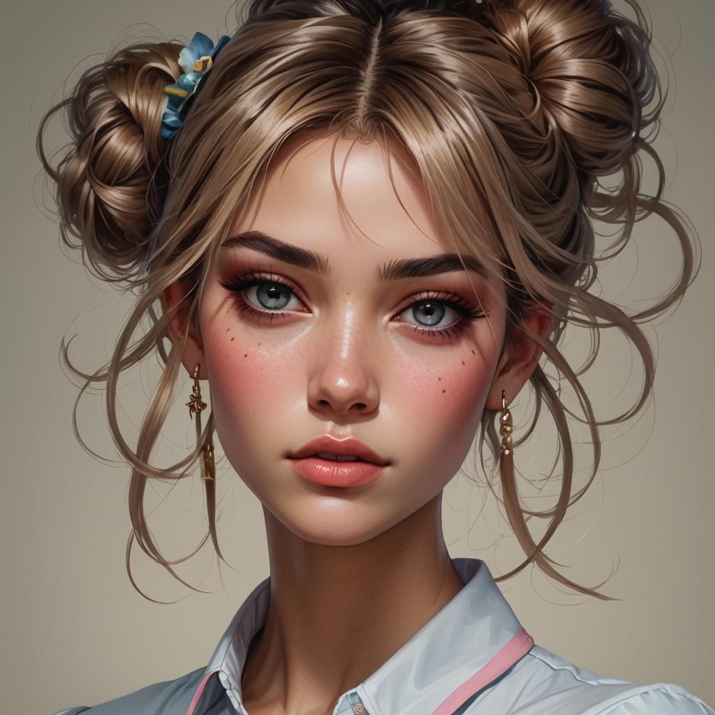 Hyperdetailed Portrait of Preppy Woman with Extreme Makeup