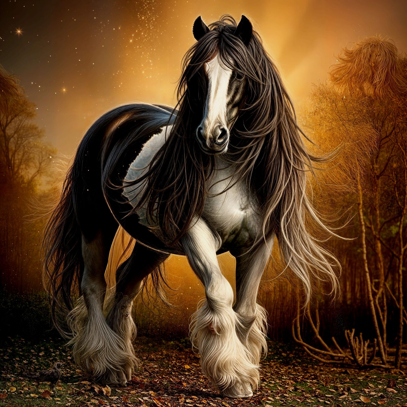 Photorealistic Gypsy Vanner with Ethereal Hair