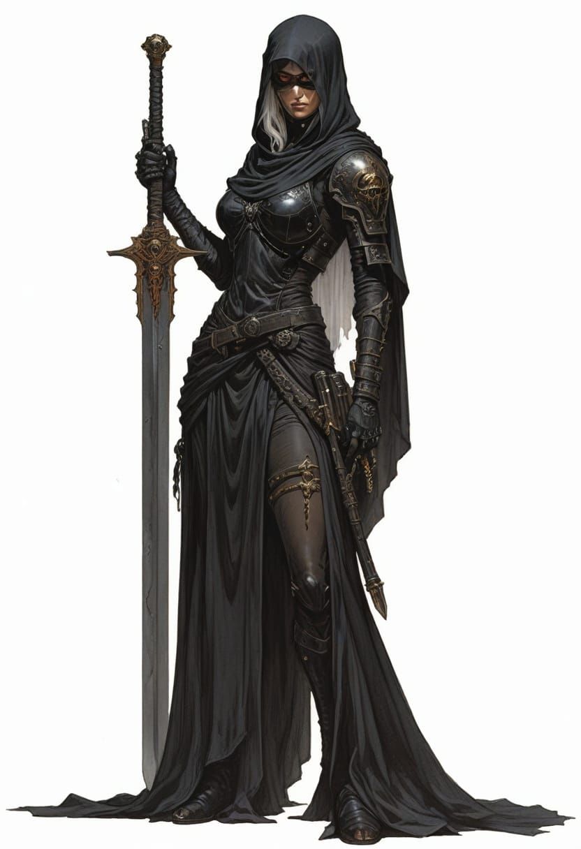 Sci-Fi Widow Warrior with Power Sword in Heroic Fantasy Styl...