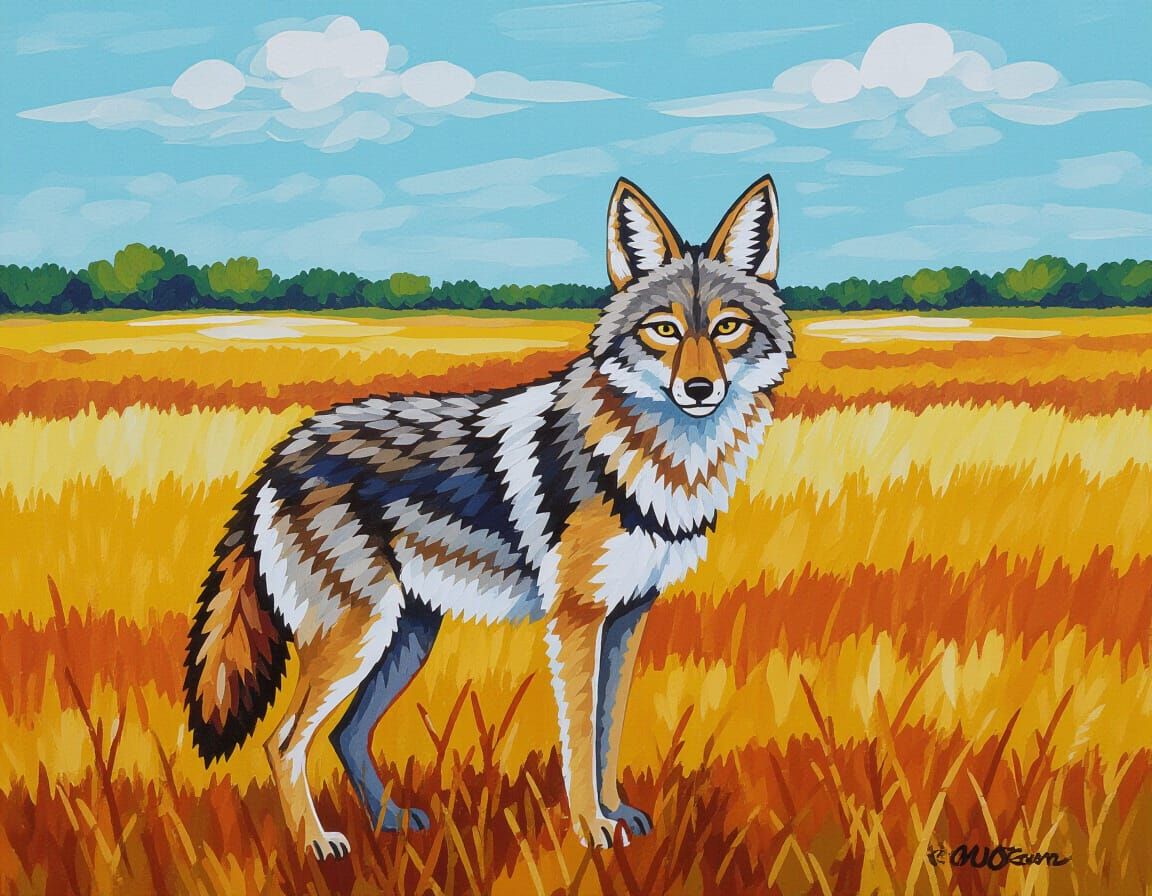 Coyote on the Prairie as Impasto Painting