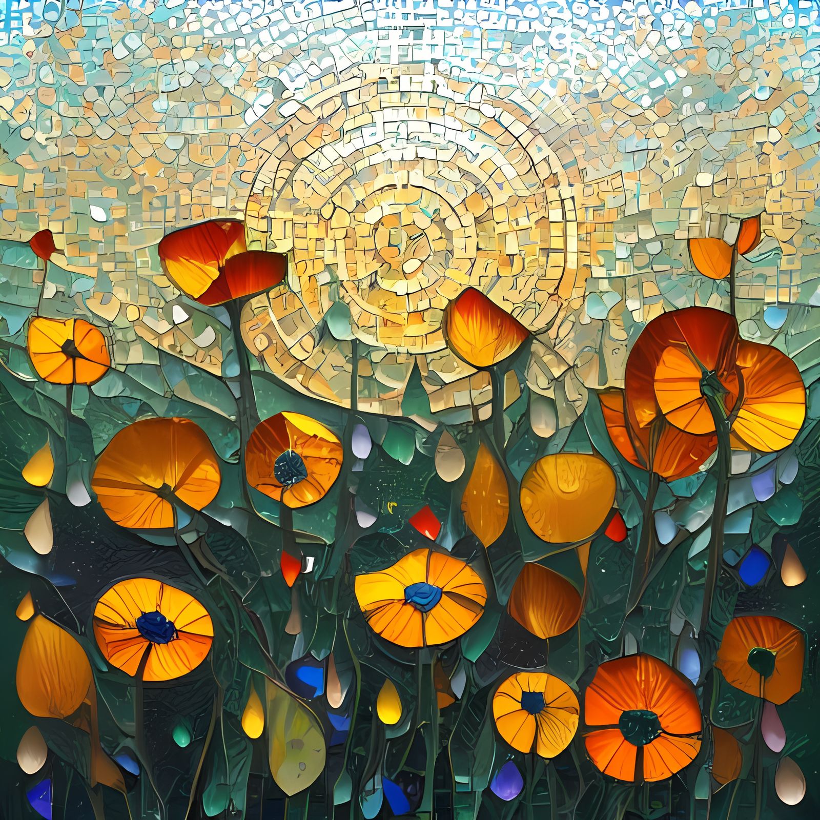 Mosaic Meadow: Vibrant Wildflowers in Mosaic Style