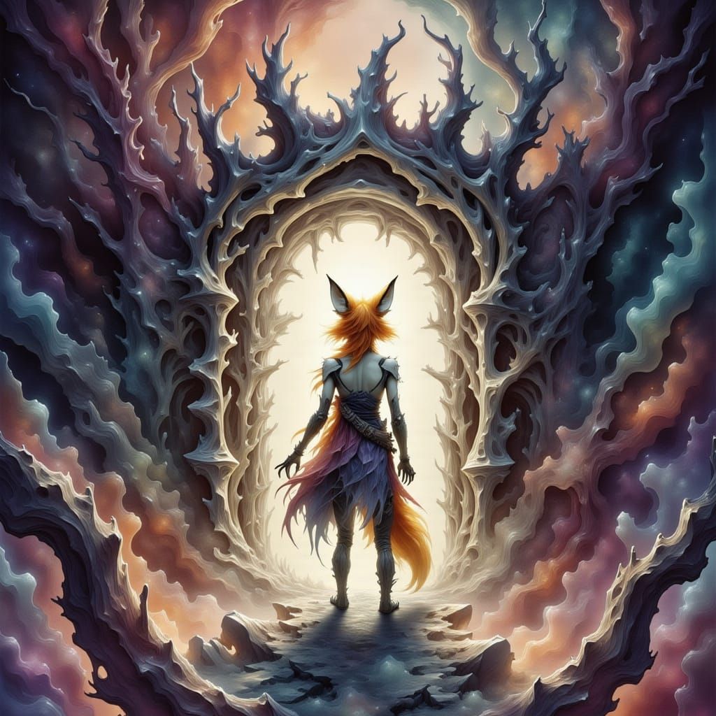 Fox Anime Figure in Dystopian Landscape