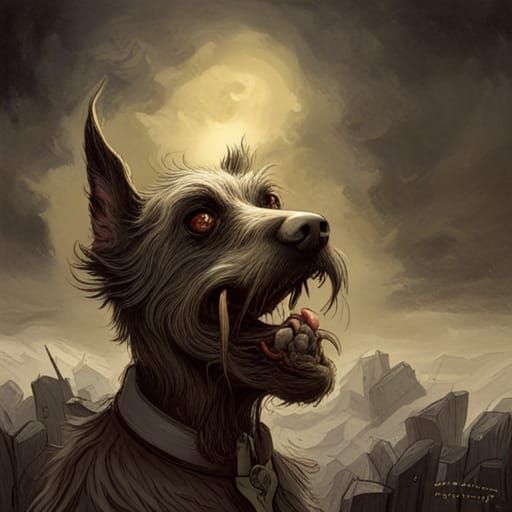 Smile Dog: Dark Horror Art in Doré Style
