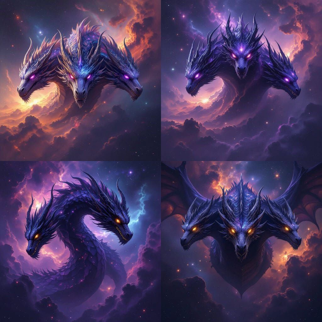 Giant Cosmic Dragon with Three Heads in Endless Space