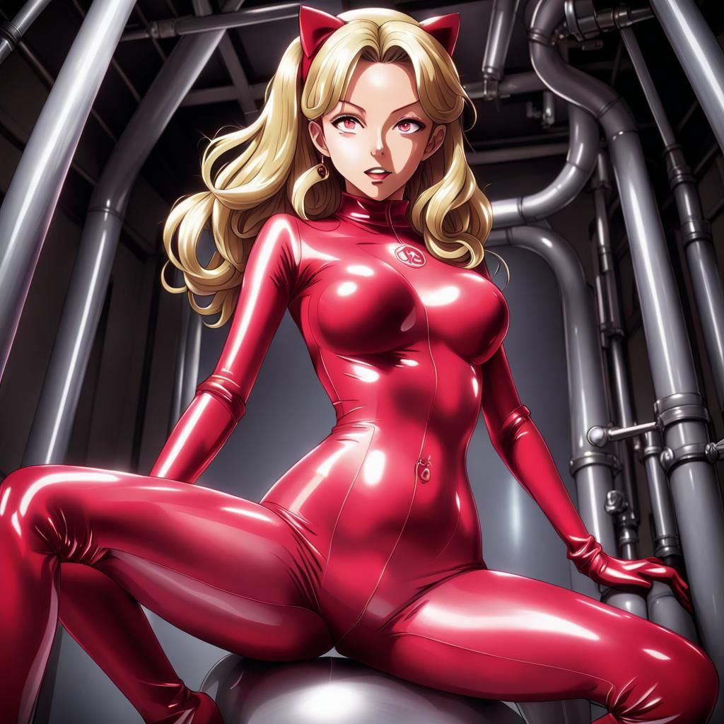Ann Takamaki in Shiny Latex Catsuit Anime Style