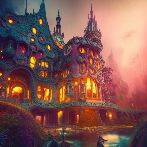 Fantasy House in Dieselpunk Style: Hyperdetailed Digital Art