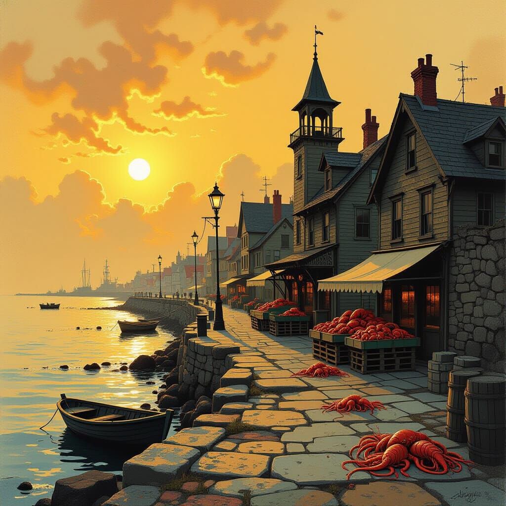 Eerie Innsmouth Seaside Town in Atmospheric Style