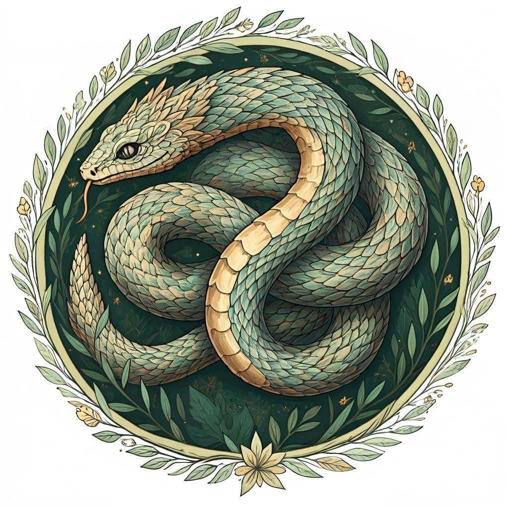 Doodle-Style Serpent in Art Nouveau Inspired Illustration