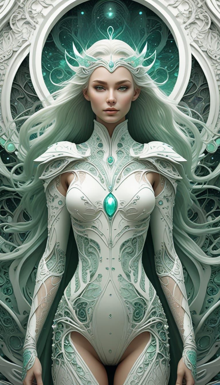 Elven Queen in White Space Suit: Retro-Futuristic Illustrati...