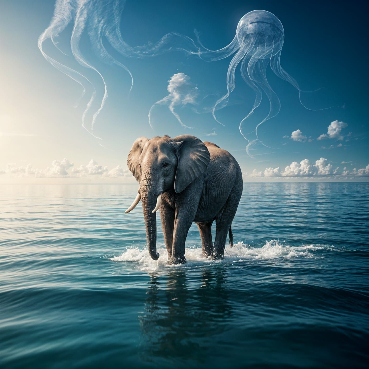 Surreal Elephant Walks on Ocean Waves