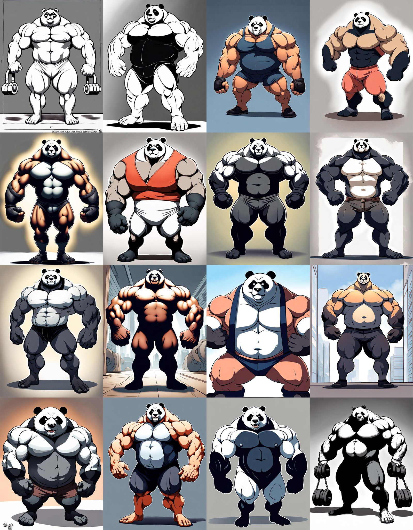 Muscular Anthro Panda Bodybuilder Superhero