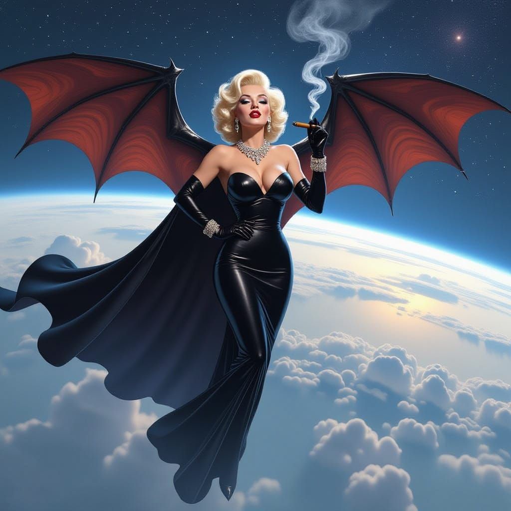 Evil Marilyn Monroe with Bat Wings in Space