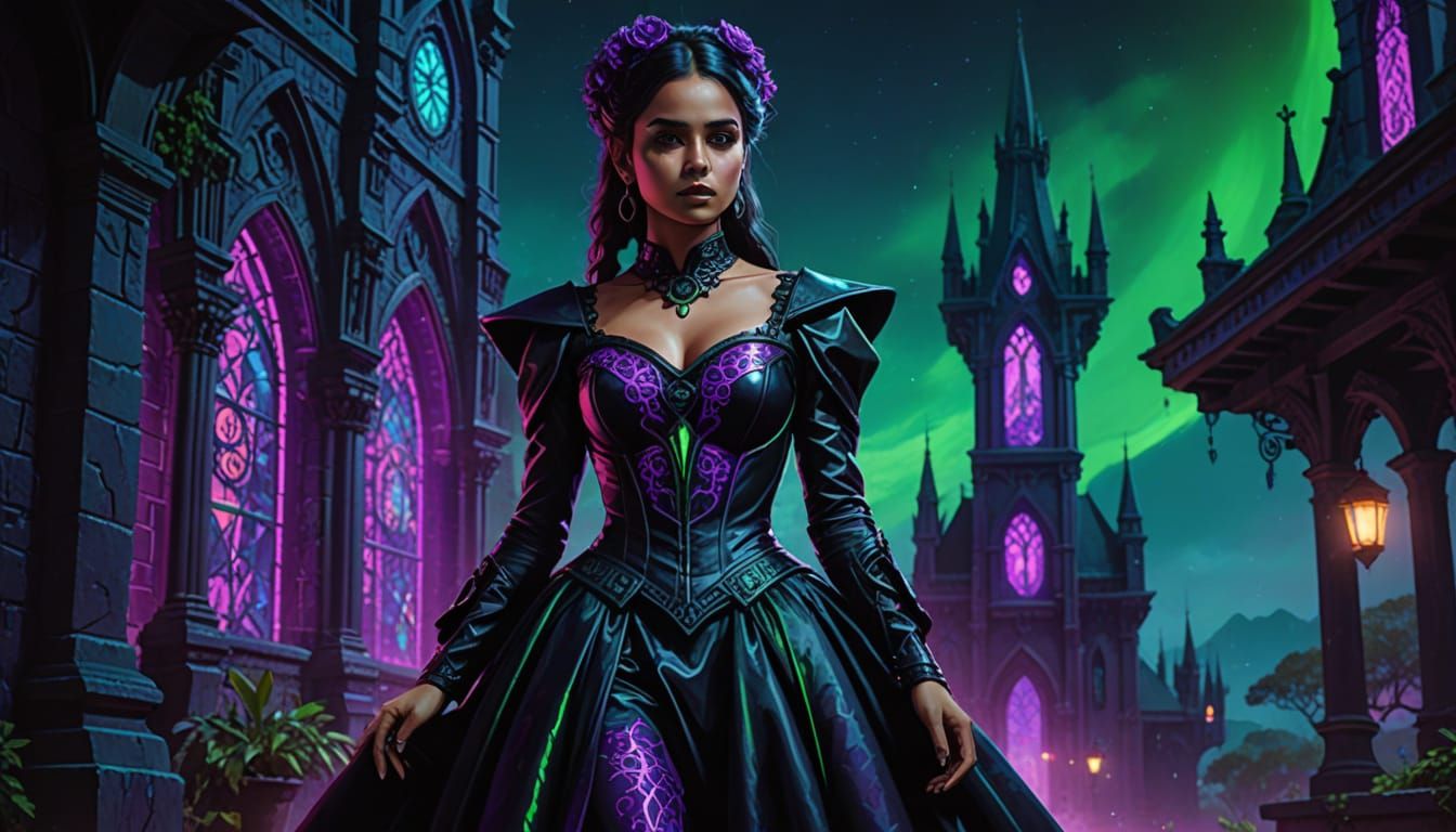 Gothic Sci-Fi Woman Posing in Moody Park