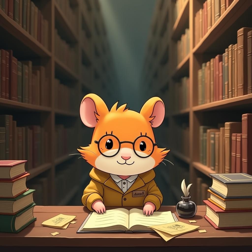 Hamster Librarian in Ghibli-esque Archive