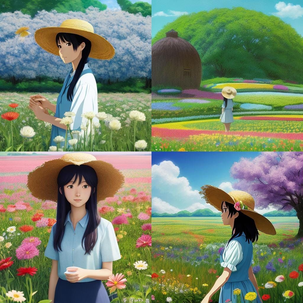 Ghibli Style Girl in Flower Field