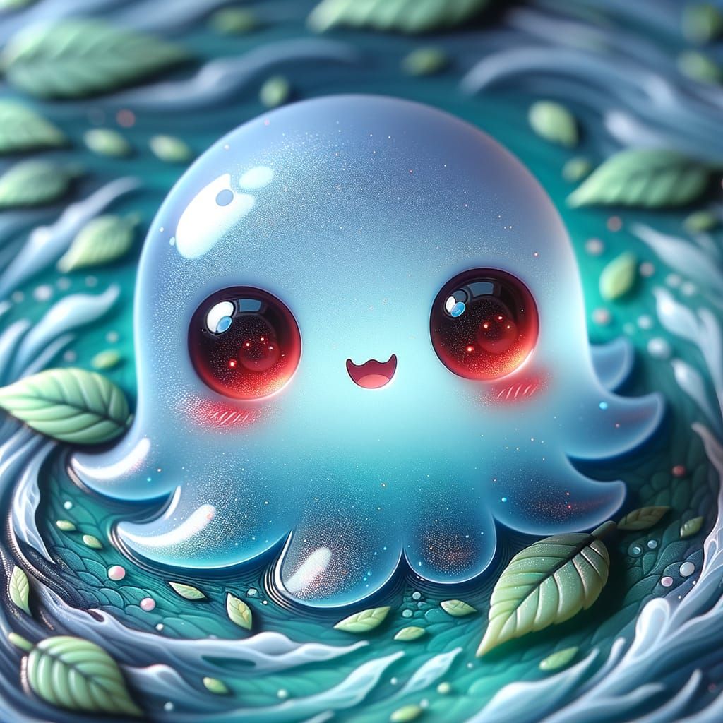 Adorable Blue Ghost Shimmers in Enchanted Forest