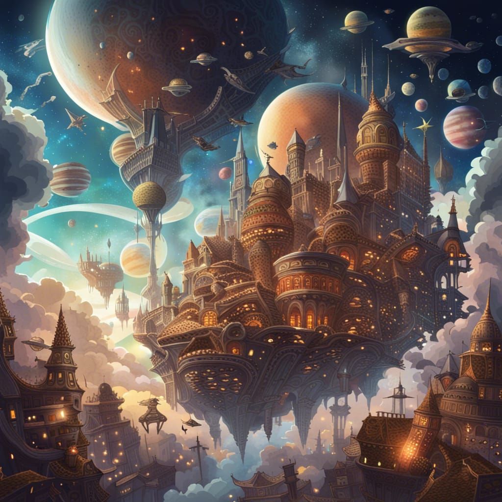 Fantasy Cloud City with Flying Creatures