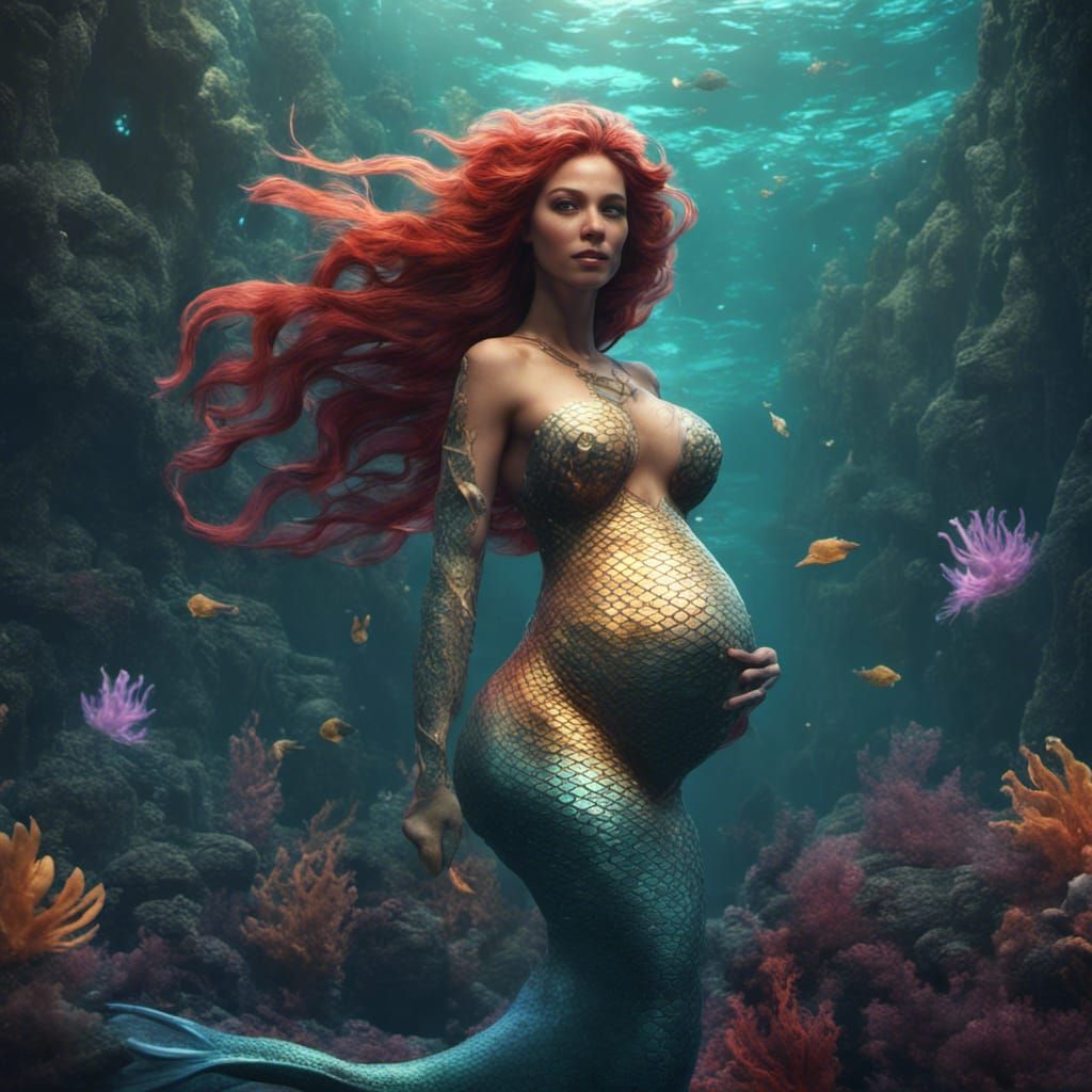 Glowing Pregnant Mermaid in Detailed Fantasy Art