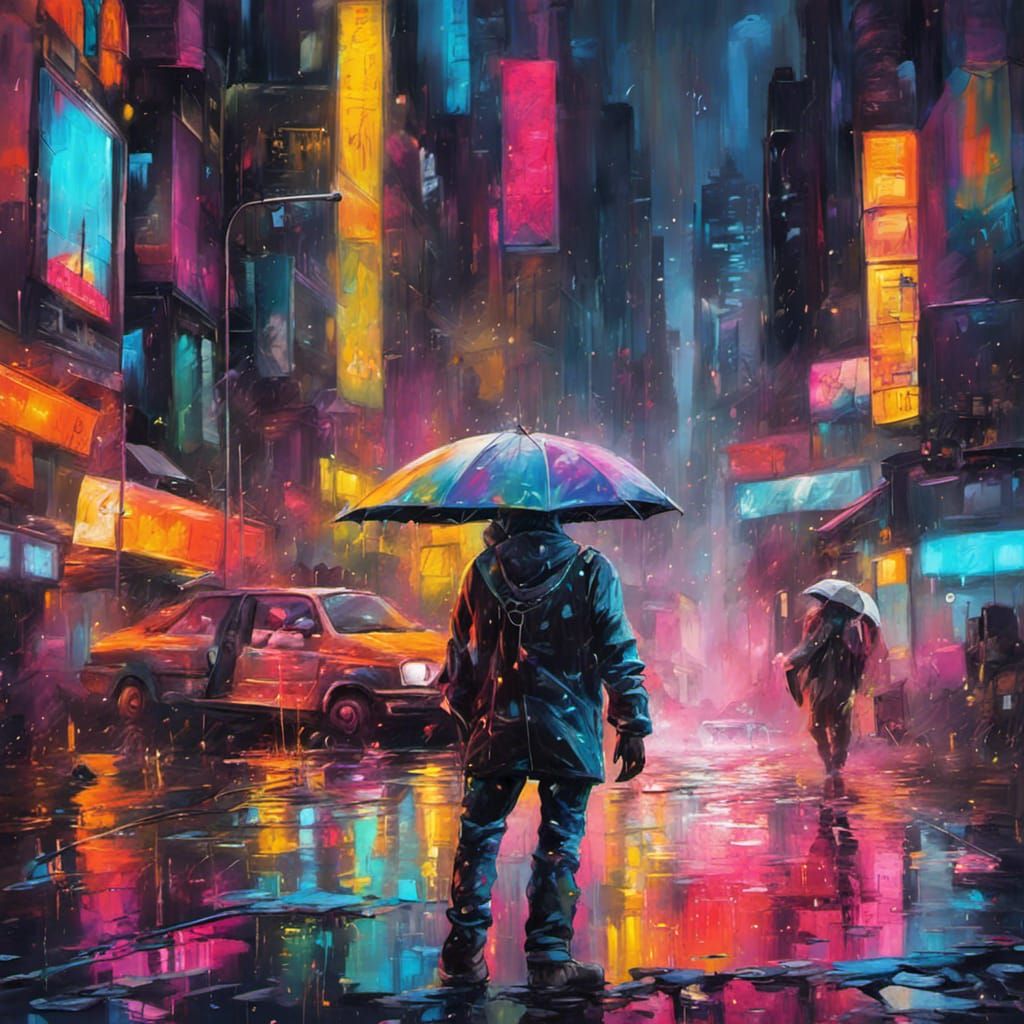 Cyberpunk Night Cityscape with Neon Lights in 3D
