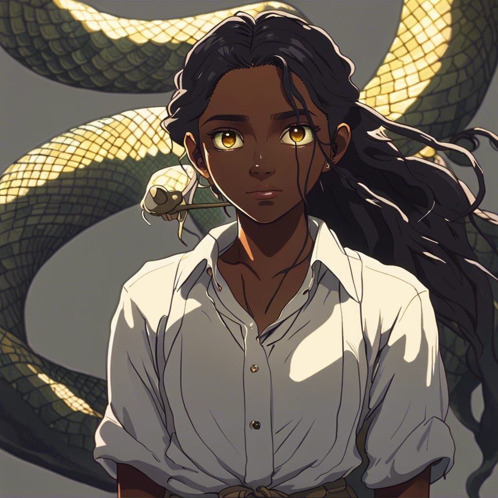 Desi Girl with Snake Scales in Anime Style