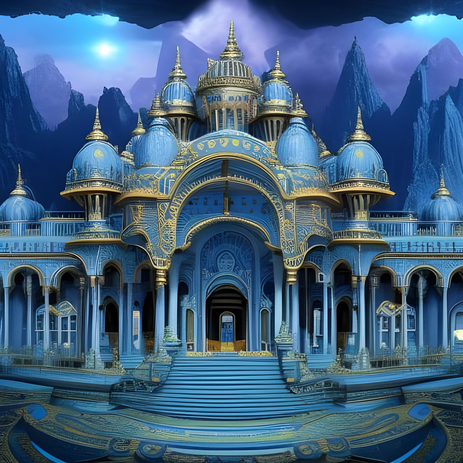 a splendid brilliant blue sapphire palace