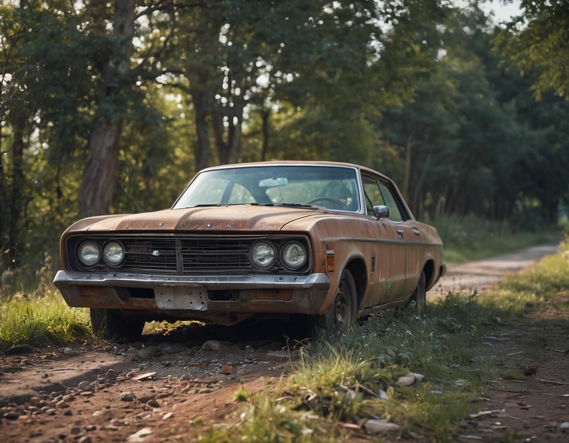 Abandoned Car in Dramatic Light