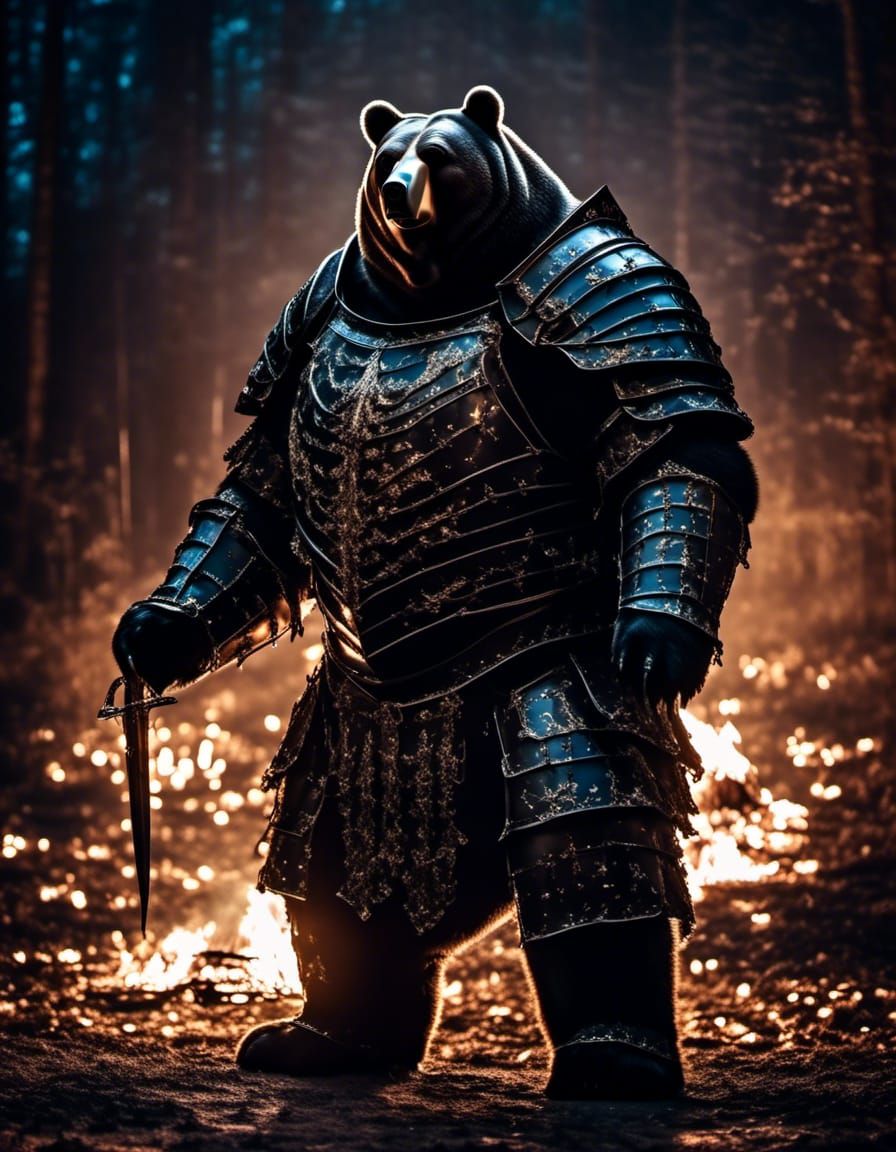 Armored Bear Dark Knight in Bonfire Light