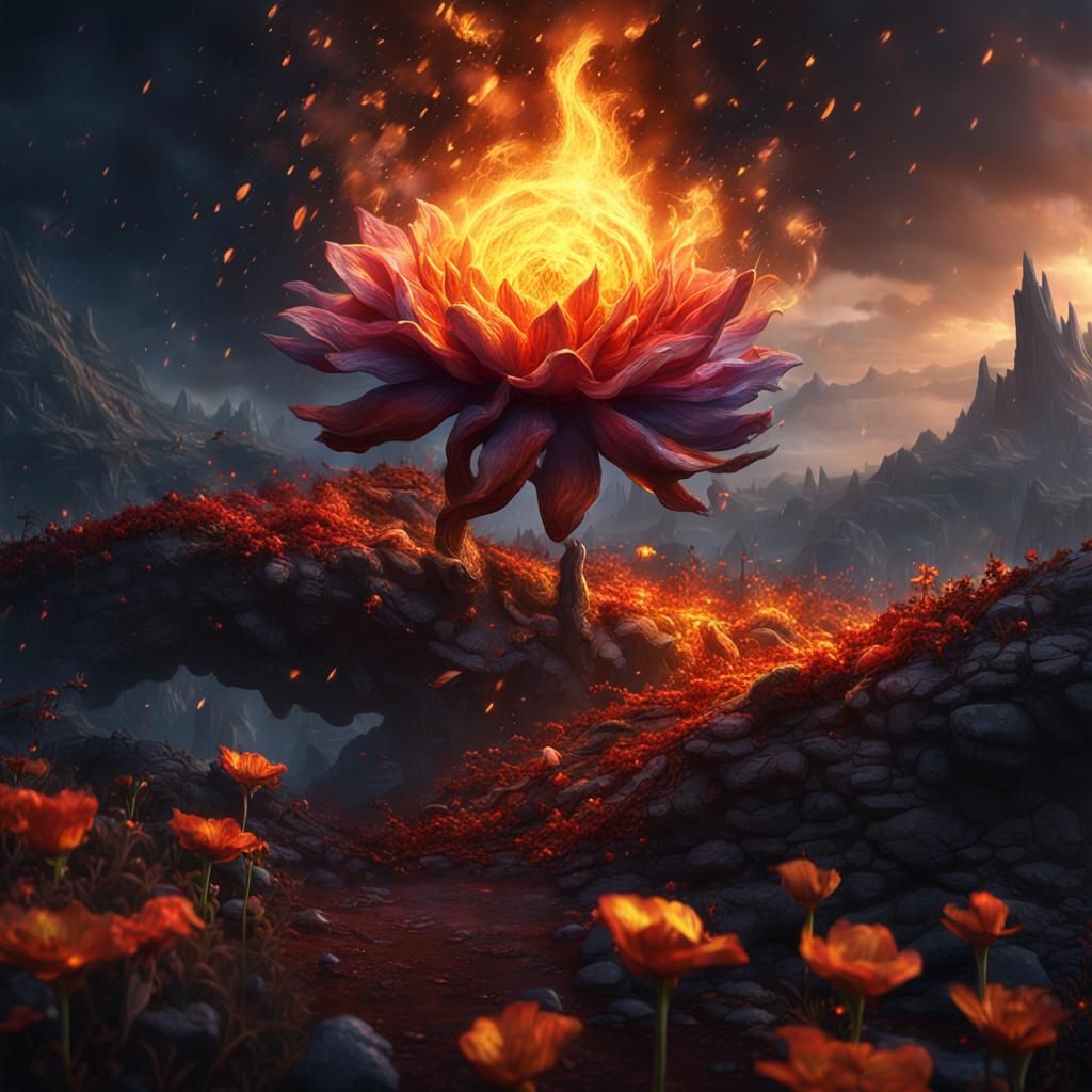 Burning Flower Spark in Dark Fantasy World