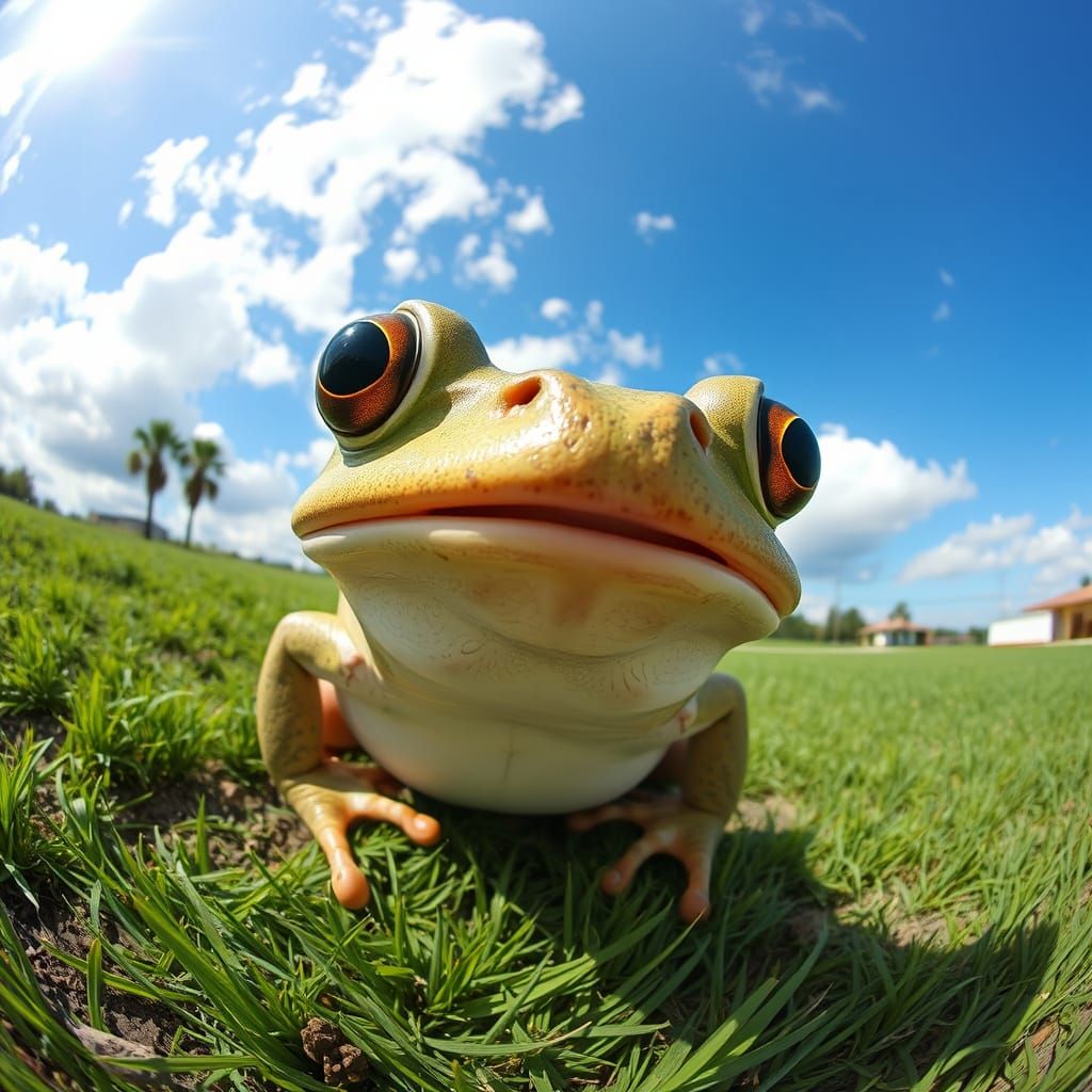 Humorous Fisheye Selfie of a Bullfrog