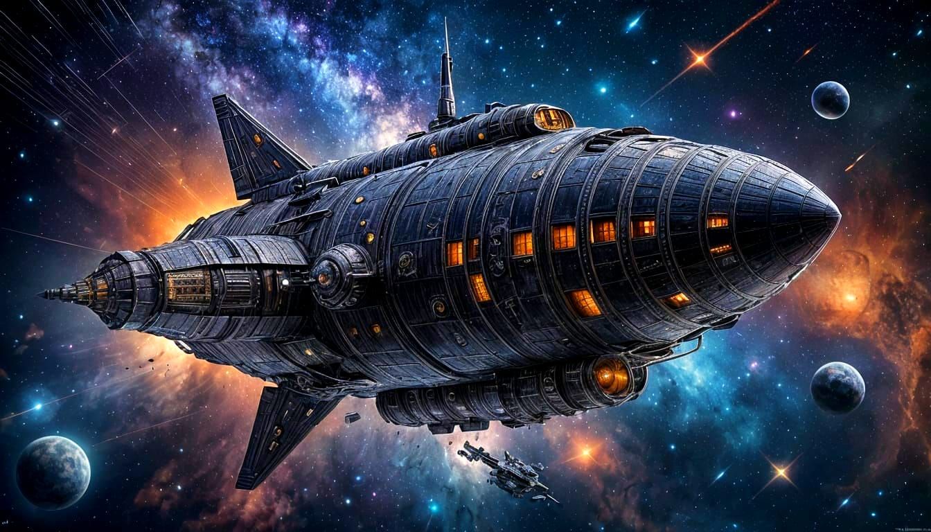 Decadent Gothic Spaceship Adorned with Stars