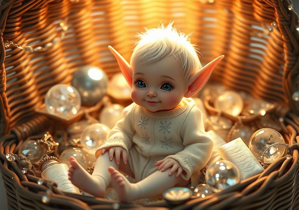 Baby Elf with Jewelry in Whimsical Style