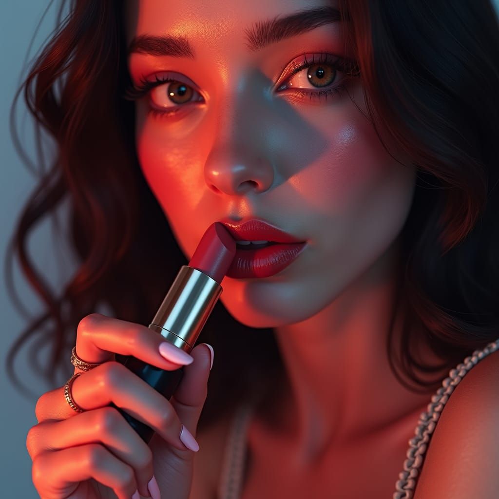 Woman Pouting Lips in Hyperrealistic Matte Painting
