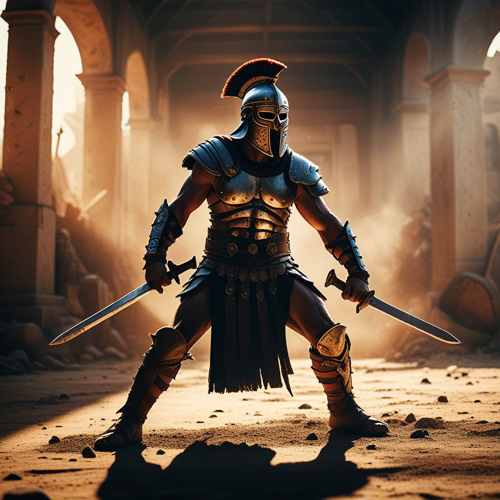 Epic Gladiator in Cinematic Film Still