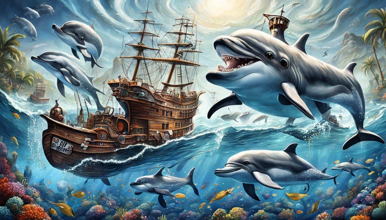Surreal Pirate Dolphins in Photorealistic Style