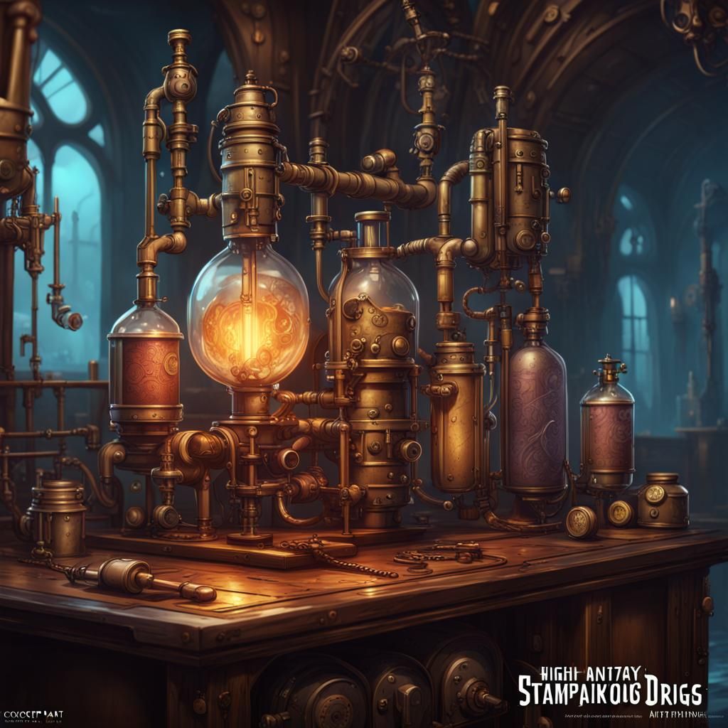 High Fantasy Steampunk Intravenous Drug Concept Art