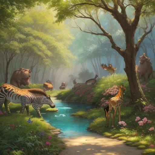 Joyful Chibi Hippo in Colorful Impressionist Landscape