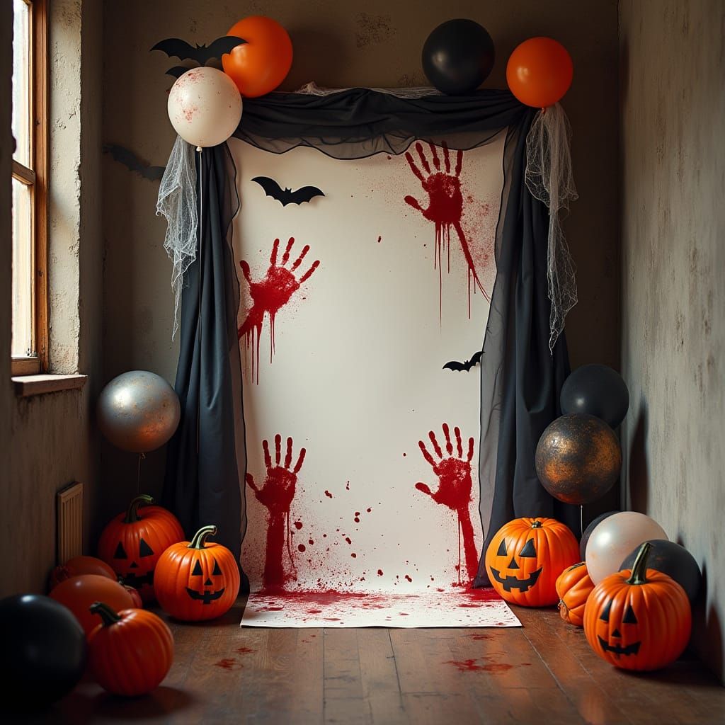 Halloween Photo Booth Backdrop in Hallway