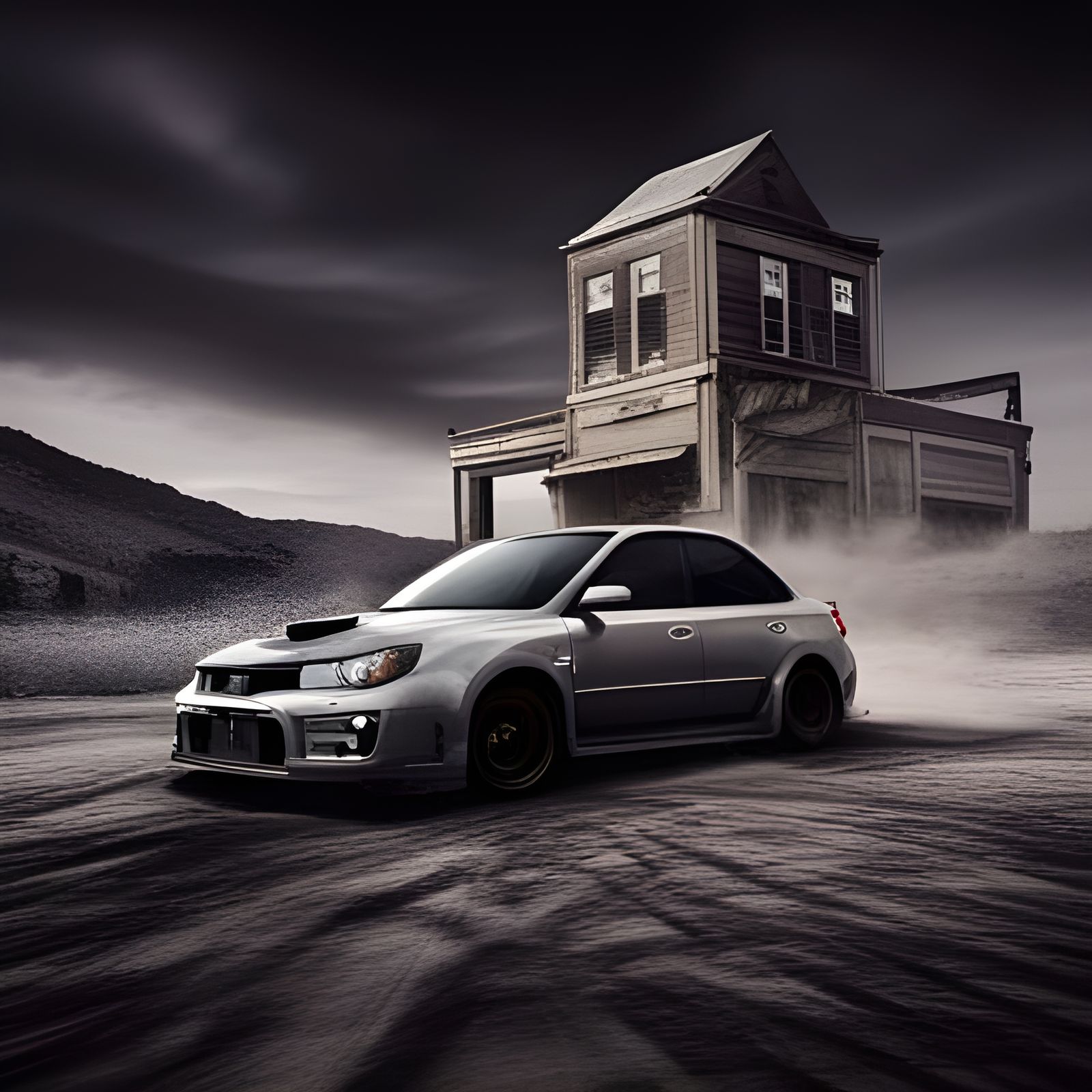 Subaru WRX  in ghost town.