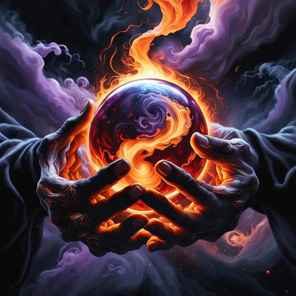 Firestorm Tornado in Viridescent Orb, Dark Fantasy Art