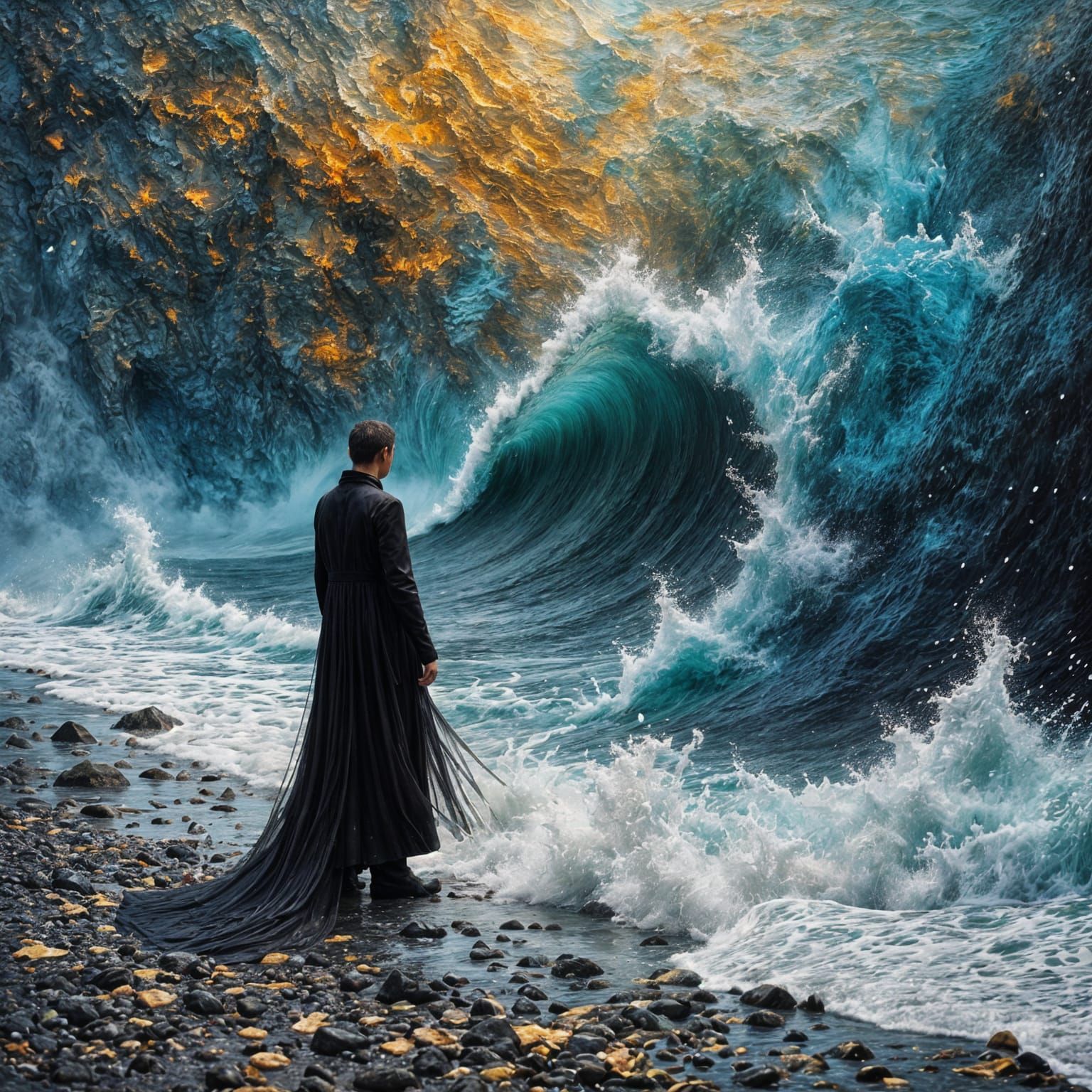 Crashing Wave Impasto Painting in High Fantasy Style