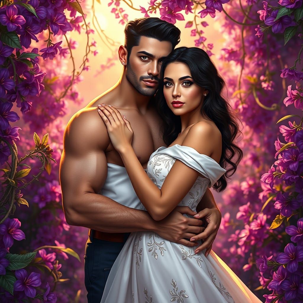 Ethereal Romance in a Vibrant Purple Garden