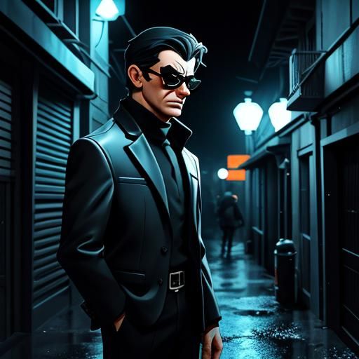 Secret Agent in Alleyway: Comic Book Art