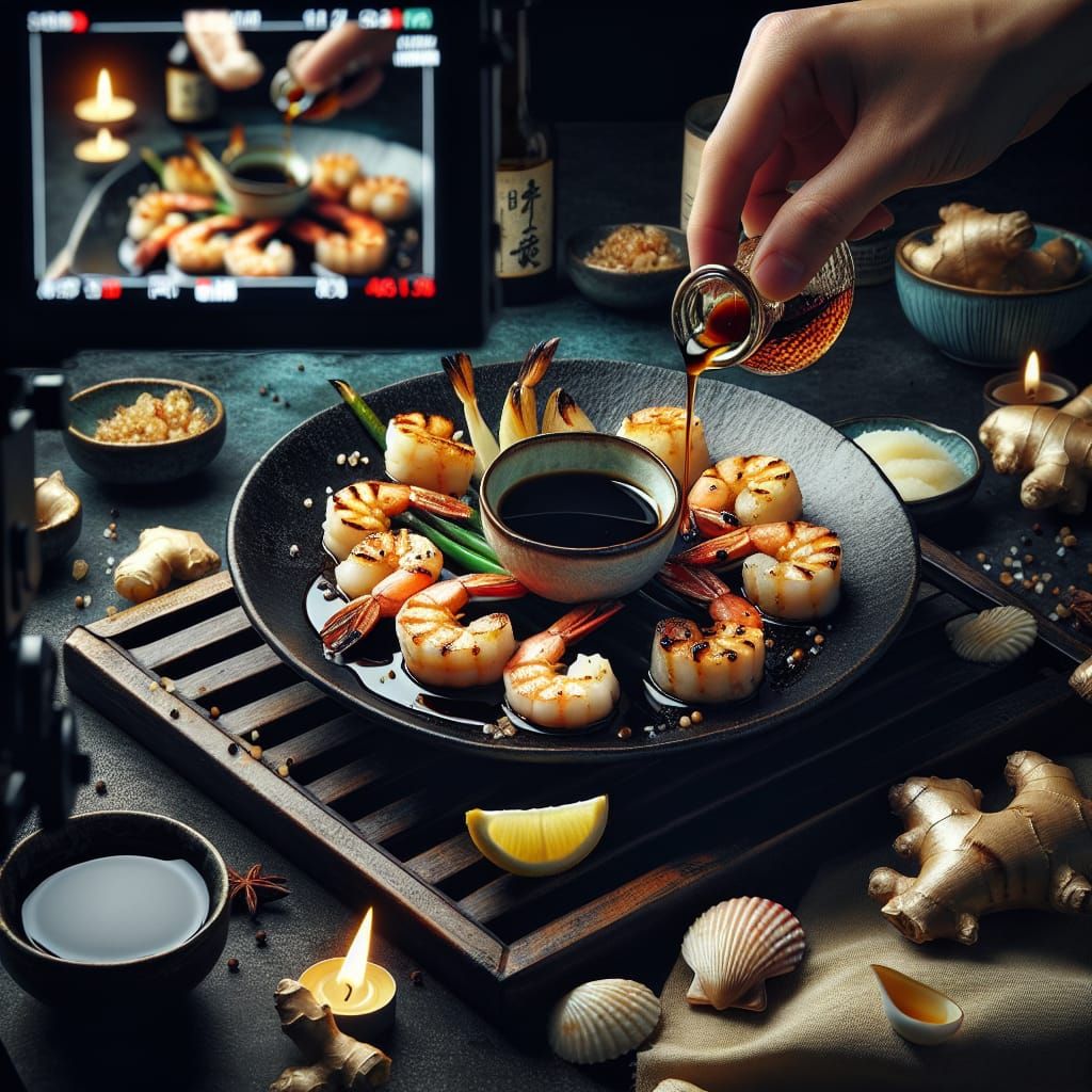Grilled Seafood with Mirin-Soy Ginger Sauce