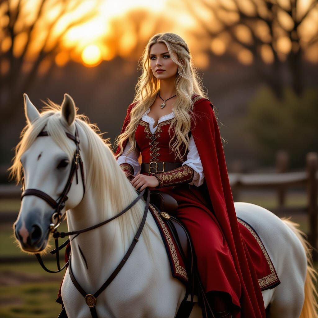 Woman on White Stallion at Ren Faire