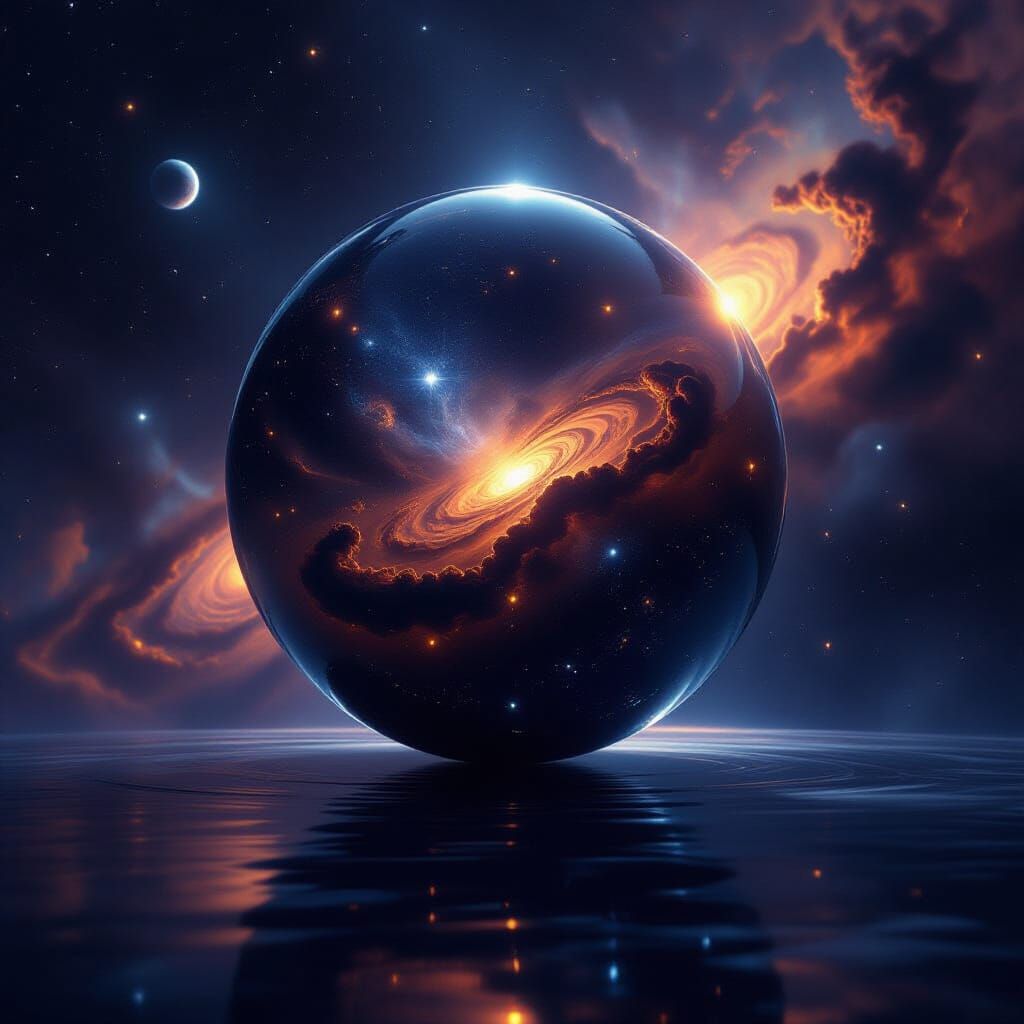 Cosmic Ballet Reflected on Giant Obsidian Sphere