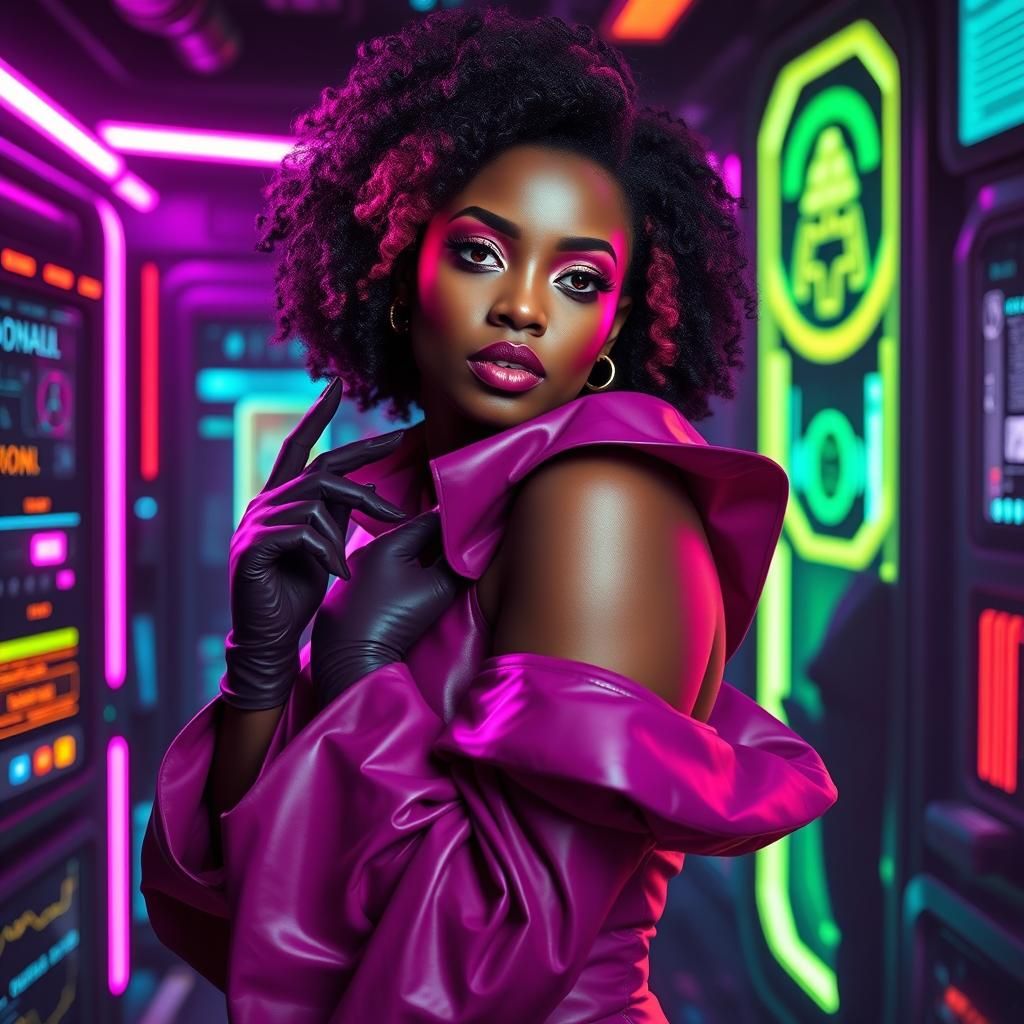 Futuristic Cyber-Sorceress in Neon Noir Style